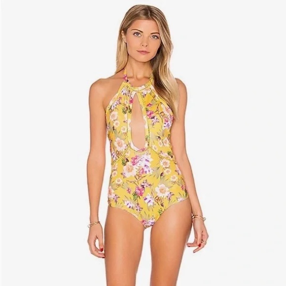 Beach Riot Yellow Floral One Piece